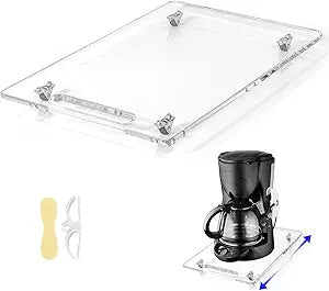 Acrylic Appliance Slider with Rubber Wheels, Sliding Tray for Heavy Kitchen Appliances, Coffee Maker Slider Tray for Counter, Countertop Moving Tray Accessories for Kitchen - 9.8" x 14" (Clear)