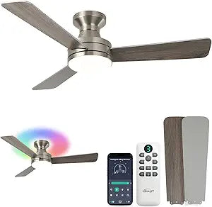 42 inch RGB Ceiling Fan with Light, Smart App & Remote Control Low Profile Flush Mount, Music Sync Lighting, 6-Speed Quiet Reversible DC Motor, 4CCT Dimmable for Home Office Party