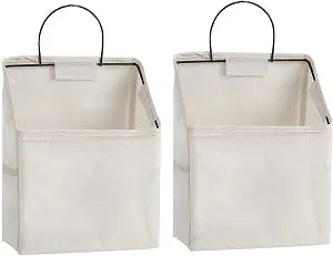 Wall-Hanging Storage Bags, Desktop Organizer Basket Cotton Linen Hanging Storage Basket for Kitchen,Bderoom,Living Room (#2 White)