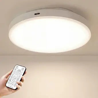 10,000mAh Rechargeable Radar Motion Sensor Ceiling Light with Remote, 7.68" Wireless LED Light No Wiring, 3 Color Temperatures, Dimmable Always-on Mode, Battery Powered for Shower Closet Shed Garage