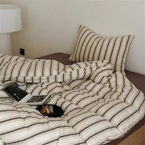 Sedefen Striped Duvet Cover King Brown Stripe Vintage Tan Bedding Set