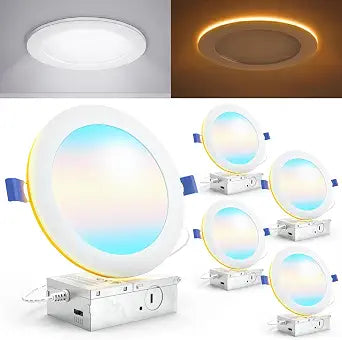 Sunco 4 Pack 6 Inch Canless LED Recessed Light with Night Light 15W, 5CCT