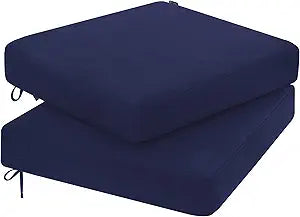 Favoyard Outdoor Chair Cushion 18.5 x 16 x 3 Inch Rainproof & 3-Year Fade Resistant Patio Furniture Cushions with Removable Cover and Adjustable Ties for Garden Sofa Couch Pads Set of 2, Blue