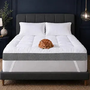 HYPREST 4 Inch Mattress Topper Queen, Thick Cooling Cotton Pillow Top with 2000 GSM Shredded Memory Foam - Soft & Supportive for Back Pain ReliefNon-Slip Bottom