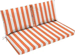 Outdoor Loveseat Cushions Set, 48x24 Inch Waterproof Bench Cushion and 2 Back Cushions, Thick Outside Seat Pad with Removable Cover for Patio Furniture Sofa Couch, Orange Stripes
