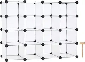 C&AHOME Plastic Shoe Rack,16-Cube Modular Shoes Storage Stand, Multifunction Closet Cabinet, Stackable Shoe Organizer for Bedroom Doorway Entryway Hallway, 36" L 14.2" W 28" H White SRP15A