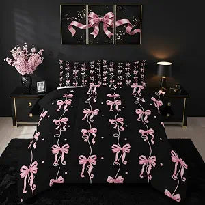 Feelyou Cute Bowknot Comforter Set Coquette Bows Bedding Set Twin Size