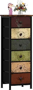 VASICAR Tall Dresser with 6 Drawers, Pattern Storage Drawer Units, Storage Tower Units, Fabric Dresser Nightstand for Bedroom, Hallway, Entryway, Closets, Dorm