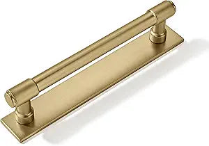 khtumeware 5 Pack 5 inch (128 mm) Center to Center Champagne Bronze Cabinet Pull Backplate with Base Plate Zinc Solid Satin Brass Kitchen Cabinet Handles Drawer Pulls Cabinet Hardware