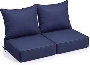 Juexica Outdoor Seat Cushion Set of 2, 24 x 24 x 6 Inch Waterproof Backrest and Deep Seat Cushion Set for Patio Furniture, Outdoor Sofa Replacement Cushions with Ties, Navy Blue