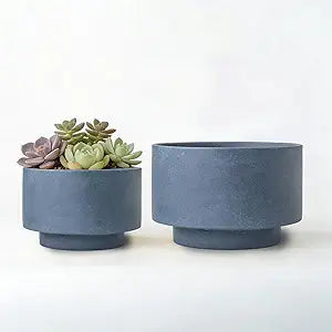 Succulent Pots, 8 Inch + 6 Inch Plant Pots for Plants with Drainage Hole, Indoor Outdoor Ceramic Planter, Set of 2 Round Flower Pots for Succulent and Plants, Blue