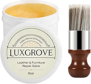LUXGROVE Leather & Furniture Repair Salve & Brush Set, Leather Cleaner and Conditioner for Furniture - UV Protectants Help Prevent Cracking or Fading, Wood, and Vinyl Conditioner - 8oz