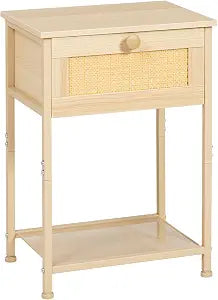 AMHANCIBLE Nightstand with Rattan Drawer, Bedside Table for Bedroom