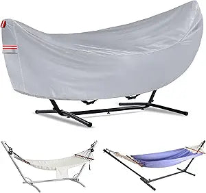 Waterproof 11-12 Hammock Cover, 210T Sun Rain UV Dust Snow Protection Outdoor Covers with Windproof Straps & Soft Cotton Lining for Hammock with 55 inch Spreader Bars -Silver