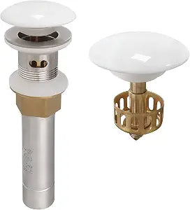 GZILA Bathroom Pop Up Drain, Vessel Sink Drain with Removable Stopper and Anti-Clogging Basket Hair Catcher, White Porcelain Cap Vanity Strainer with Overflow, Brushed Nickel