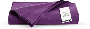 Tribeca Living Queen Cotton Flannel Flat Sheet Only 170-GSM - Oversized 112 x 106 Inch Dimensions for Generous Bed Coverage - Soft Breathable Bedding in Purple