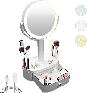 SANYCASA Makeup Mirror with Lights, Lighted Makeup Mirror with Magnification, 80 LED Vanity Mirror with Lights, 3 Color Modes & Stepless Dimming, Shatterp roof & Stable Base