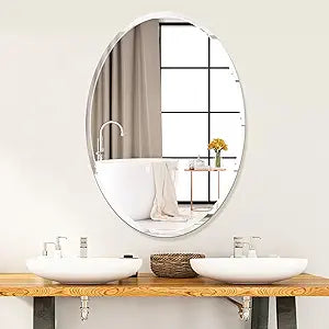 Frameless Oval Bathroom Mirror, 20x28 Inch Beveled Edge Vanity Wall Mirror for Over Sink, Modern Decorative Mirror for Bathroom, Bedroom, Entryway