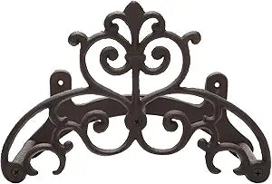 MyGift Brown Heavy Duty Cast Iron Outdoor Garden Hose Hanger Wall Mounted Water Hose Holder Reel with Vintage Scrollwork Design