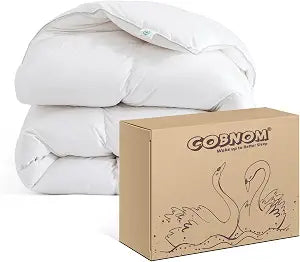 Cobnom Feather and Down Fibres Comforter King Size - 100% Organic Cotton, Quill-Free & Ethical, Luxury All Season Duvet Insert (White, 106x90 Inches)