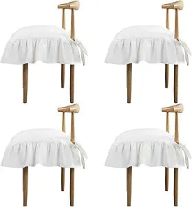 4 Pcs Ruffle Chair Cushions Cover 17.5''x17.5'' French Chair Pad Slipcover with Ties Ruffled Skirt Seat Cover Farmhouse Decor Covers Only, for Home Dining Kitchen Chairs Cushion