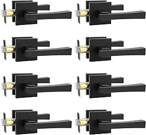 8 Pack Passage Door Handle,Keyless Matte Black Interior Door Knob,Heavy Duty Door Lever Hardware for Hallway,Office,Reversible for Left & Right