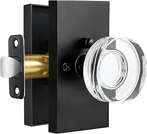 Glass Door Knobs Interior Privacy Crystal Door Knobs with Lock for Bedroom Bathroom, Matte Black