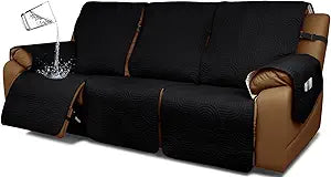 Waterproof Recliner Sofa Cover,Non Slip Couch Cover for Reclining Sofa Washable Furniture Protector with Elastic Straps Pocket for Kids, Pets (Black, 3 Seater)