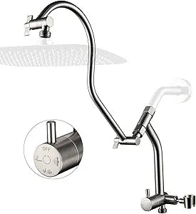 G-Promise All Metal Shower Diverter with Low Handheld Holder and 13 Inch Curved Adjustable Shower Head Extension Arm, 3-Way Diverter Valve with Pause Mode (Brushed Nickel)