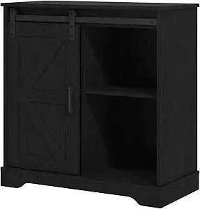 Panana Sliding Barn Door Buffet Sideboard Storage Cabinet Coffee Bar Kitchen Farmhouse Style (Black)