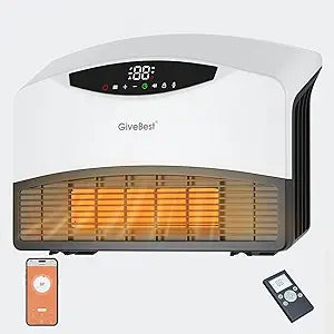 GiveBest Smart Wall Heater, 1500W Electric PTC Space Heaters for Indoor Use, Adjustable Thermostat, Remote Control, Compatible with Alexa, 24H Timer Heat for Bedroom Office Home Garage RV