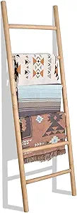 FUIN 6.4ft Extra Wide Wood Blanket Ladder Living Room Decorative Wall Leaning Farmhouse Quilt Display Holder Rustic Wooden Towel Rack for Bathroom, Brown, 24 inch Wide