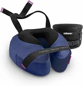 Cabeau Slim TNE-S3 Deluxe Luxury Travel Neck Pillow for Airplanes with Patented Seat Strap and Head Hold Technology (Blue)