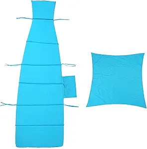 Outdoor Hanging Lounge Chair Cushion with Umbrella High-Resilience Sponge, Side Pocket, Fade-Resistant, Patio Curved Chaise Hammock Swing Lounger Cushion PadSky Blue