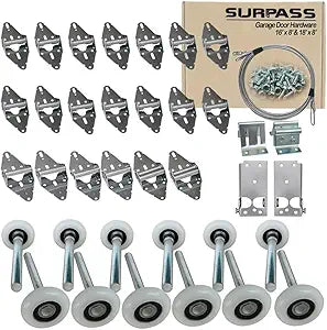 Surpass Garage Door Hardware Kit Roller/Hinge/Top Bracket/Wire Rope (for 16'x8' and 18'x8' Height Double Garage Doors)