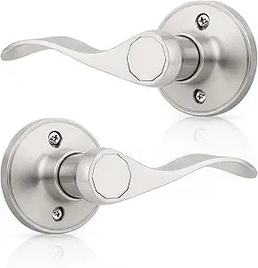 KNOBWELL 2 Pair of Dummy Door Handles Brushed Nickel Interior Closet Door Knobs French Door Handles(Left Handed+Right Handed)