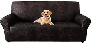 ANARACHON Faux Leather Fabric 1-Piece Stretch Sofa Slipcover, Non Slip Washable Couch Cover, Scratch Resistant Furniture Protector for Dogs Cats, Fits Width Up to 88 Inch, Chocolate