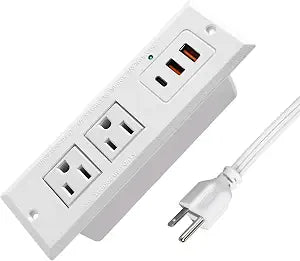 Recessed Power Strip with 20W USB-C Desktop Charge Station with 3 Fast Charging USB Ports Flush Mount Furniture Outlet for Conference Table Nightstand Cabinet, ETL Certified