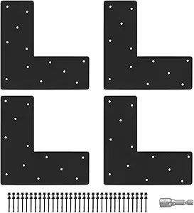 4 Pcs 13.2"x 5"L Shape Flat Bracket, Mending Plate with Black Powder-Coated Right Angle Brackets, Corner Bracket, L Shape Plate Fit 6x6,8x8 for Repair House,Furniture,Pavilion,Truss framing