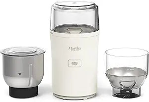 Martha Stewart Electric Coffee & Spice Grinder, Dual 2.5oz Removable Bowls, Storage Lids, Stainless Steel Blades, One Touch Pulse Control, 2-in-1 Compact, Beans & Spices, Herbs & Nuts, Linen Cream