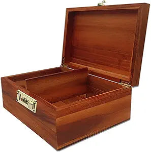 MFLUEEWR Large Wooden Box with Hinged Lid with Combination Lock With Adjustable Divider,Acacia Wood Storage Box Decorative Lockable Chest for Keepsakes,Valuables, Accessories,Treasured Items