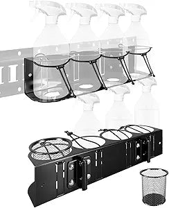 2 Pack E-Track Spray Bottle Holder for Vans Truck Enclosed Trailer Garage, Heavy-Duty Metal Spray Can Rack, Wall Mount Bottle Organizer 7 Bottles Capacity with Shock-Absorbing Straps Tool Storage