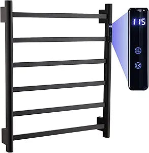 TRUSTMI Electric Towel Heated Rack, Wall Mounted 6 Bar Towel Warmer Cloth-Dryer with Built-in Timer and Temperature Indicator, 1-24 Hour, 115F-155F, Touch-On, Matte Black