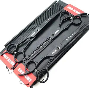 7.0 inches Professional Dog Grooming Scissors Set Straight & Curved & chunkers & comb 4pcs in 1 Set Left-handed