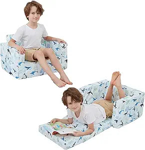 Viviland Toddler Chair 2-in-1 Kids Couch Bed Fold Out Convertible Kids Couch to Lounger Comfy Toddler Chair Bed for Boys and Girls