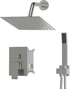 Dcolora 8 In. Rainfall Shower System with Handheld, Brushed Nickel Shower Faucet Set for Bathroom, Brass Valve, 304 Stainless Steel, Anti-Scald cUPC Certified (Brushed Nickel, 8 Inch)