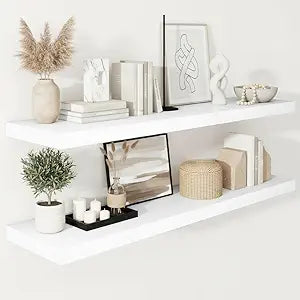 Vivelove 2" Thick Floating Shelves, 47.2 Inch X 12 Deep Shelves for Room Wall Mounted, Floating Shelf for Living Room Bedroom Bathroom Kitchen Laundry Room, Set of 2 White