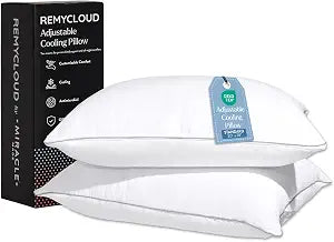 Miracle Made RemyCloud Adjustable Cooling Pillow Dual-Sided, Instant-Cool Fabric & Breathable Cotton Covers Moisture-Absorbent, Machine Washable Loft with 2 Removable Inserts Each (2, Standard)