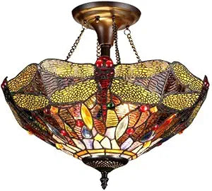 Chloe Lighting CH33341DY16-UF2 Dragan 2-Light Tiffany Style Dragonfly Semi Flush Ceiling Fixture with Shade, 13.4 x 16.1 x 16.1", Bronze
