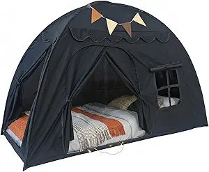 Twin Size Bed Tent for Kids, Indoor Kids Privacy Play Tent, Blackout Sleeping Bed Canopy, Portable & Foldable Floor Bed Tents, Black